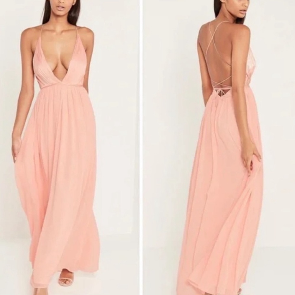 NWT - Wedding Season - Missguided Blush Pink Nude Plunge Pleated Maxi Dress